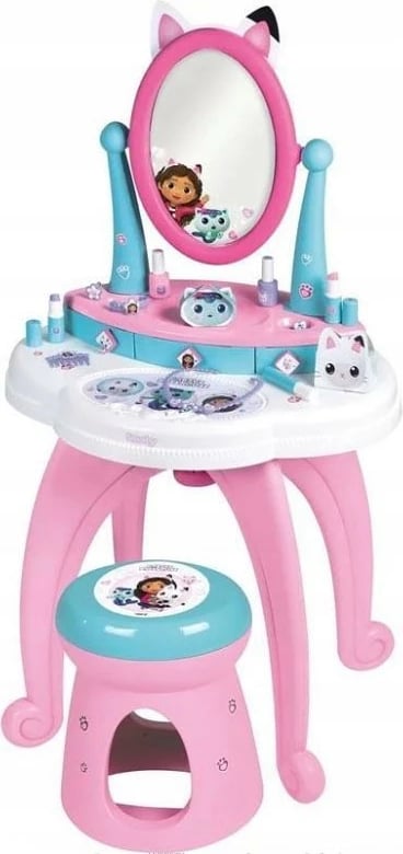 Tavolinë grimi lodër Smoby Gabby's Dollhouse 2-in-1 me 12 aksesorë, Rozë/Kaltër