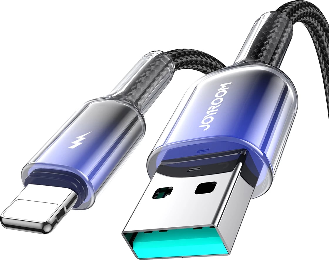Kabllo Joyroom S-A42 Crystal-Clear Series, USB-A në Lightning, 1.2m, 3A, e zezë