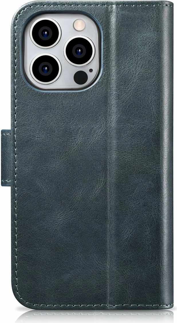 Mbështjellës iCarer Oil Wax Wallet Case 2in1 për iPhone 14 Pro, lëkurë, Anti-RFID, Blu