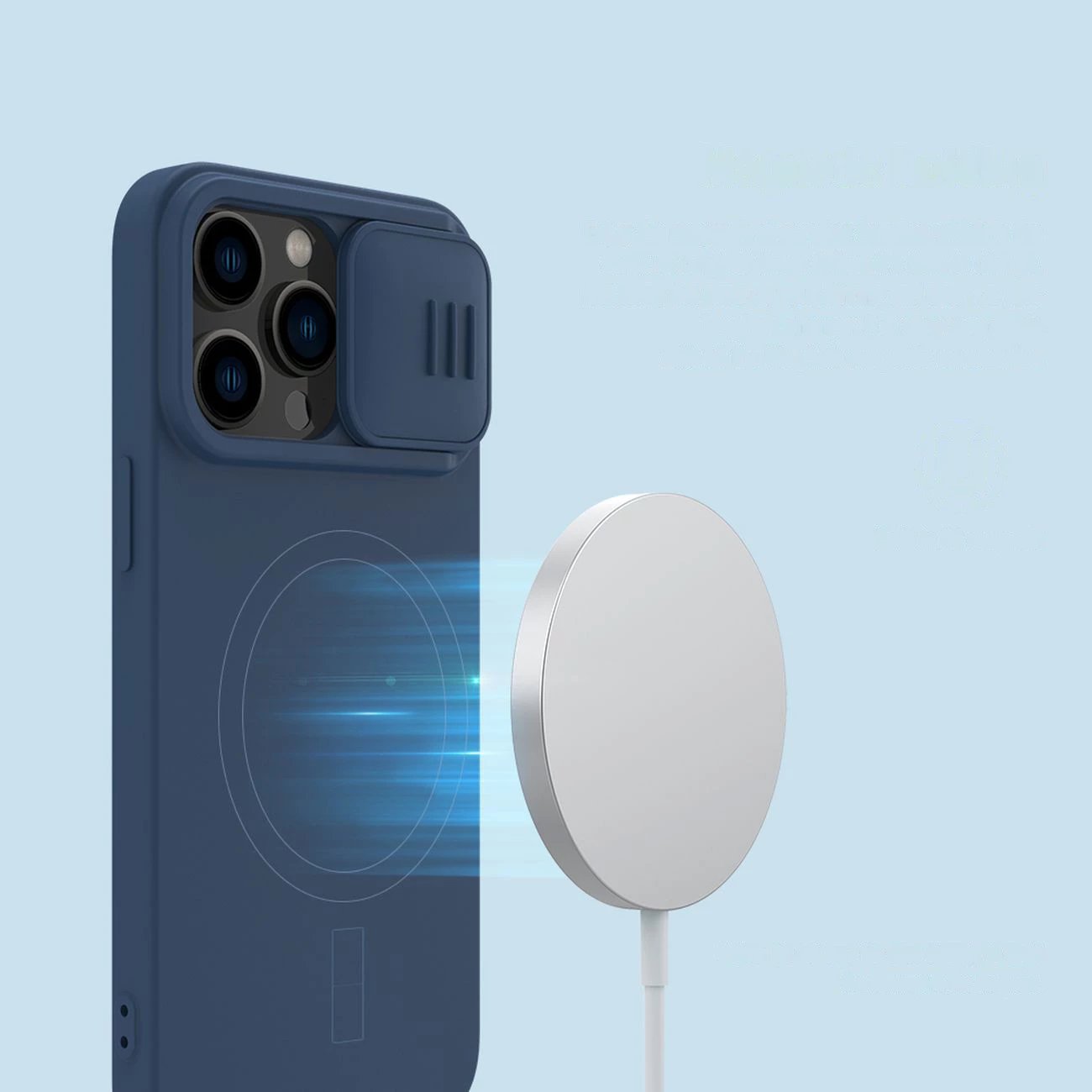 Mbështjellës Nillkin CamShield Silky Silicone për iPhone 14 Pro Max, MagSafe, kapak kamere, Kaltër Mbështjellës Nillkin CamShield Silky Silicone për iPhone 14 Pro Max, MagSafe, kapak kamere, Kaltër