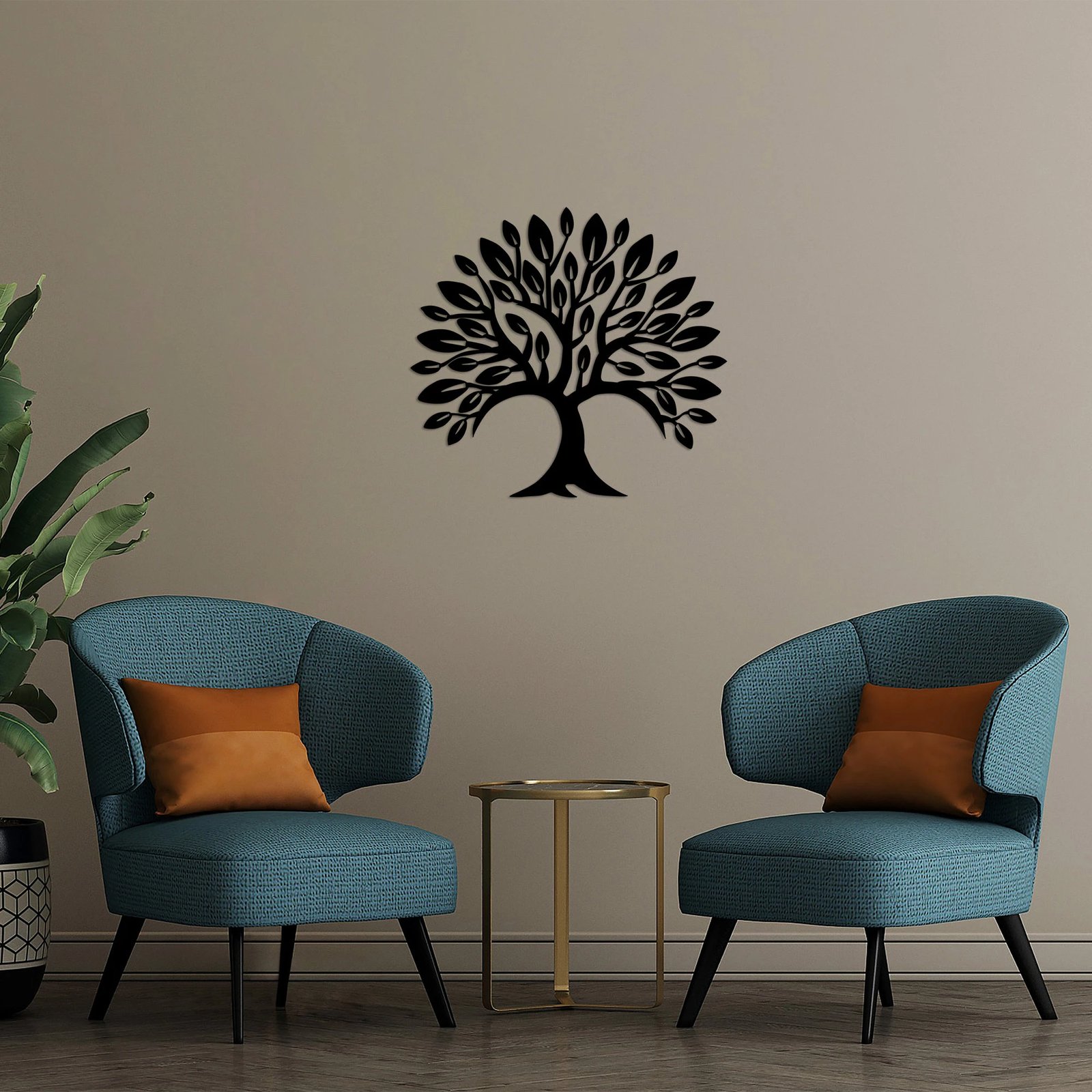 Aksesor dekorativ metalik për mur, Monumental Tree 5, ngjyrë e zezë, 70x57cm