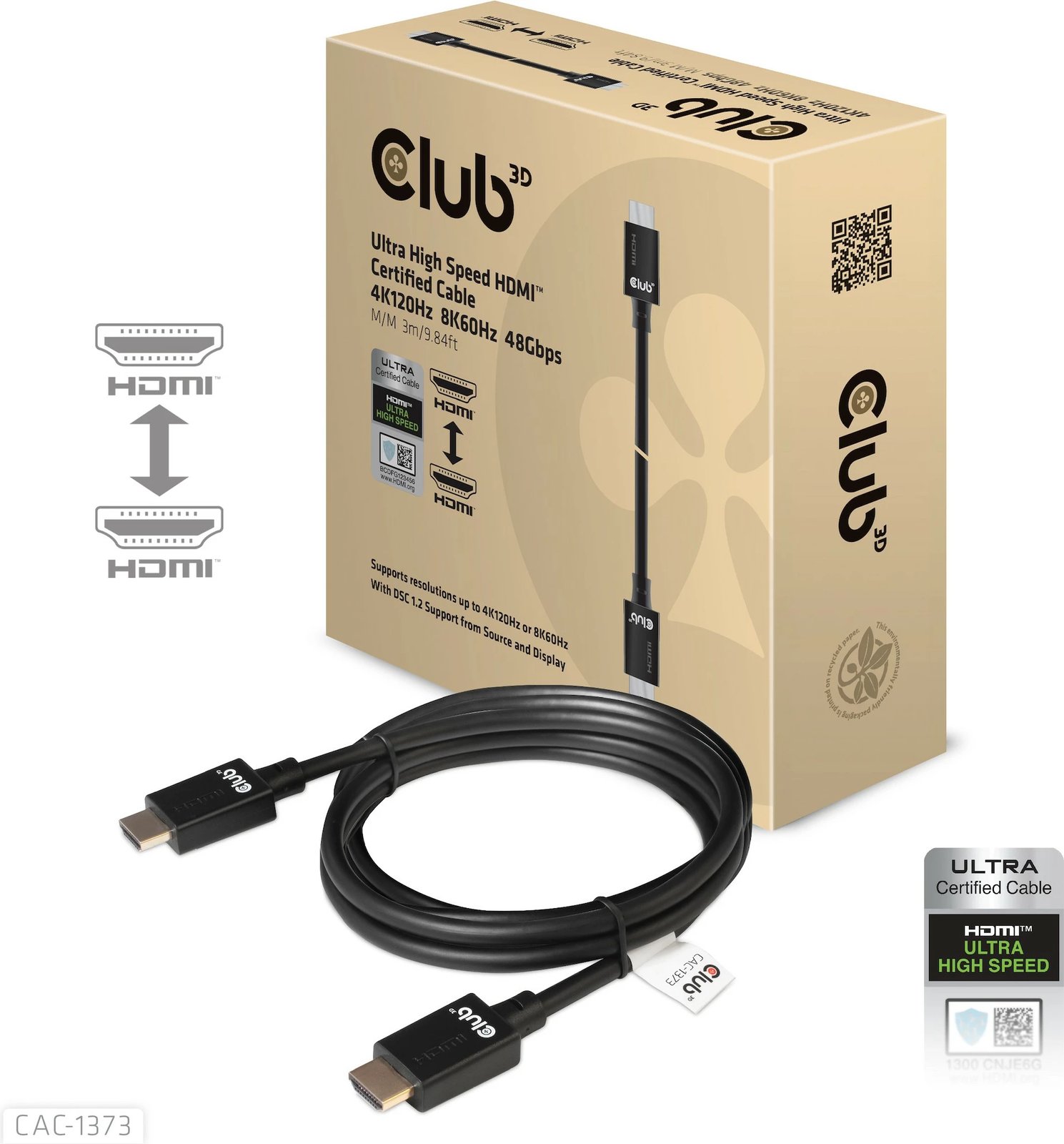 Kabllo HDMI Club3D Ultra High Speed 3m, 48Gbps, e zezë