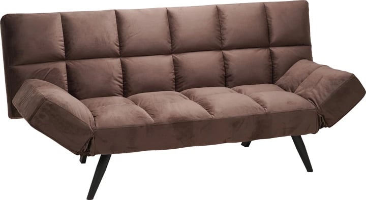 Divan-krevat Freddo I, kadife ngjyrë kafe, 181x81x86cm, 3 vende