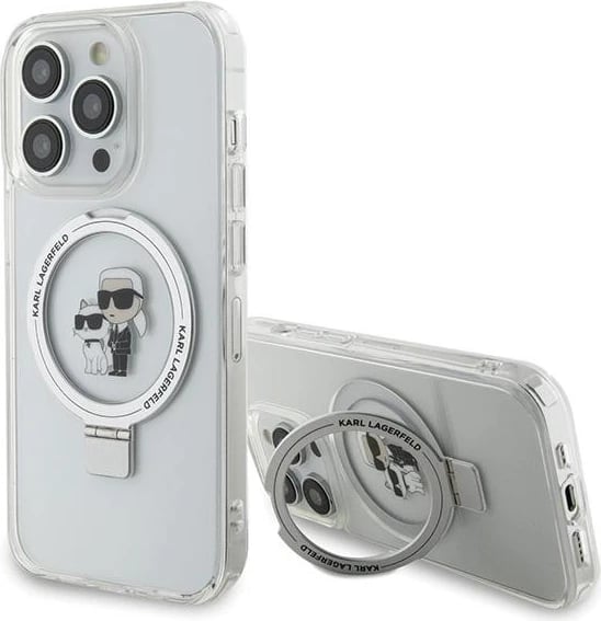 Mbështjellës Karl Lagerfeld KLHMP15XHMRSKCH për iPhone 15 Pro Max 6.7", Ring Stand Karl&Choupette, MagSafe, Bardhë