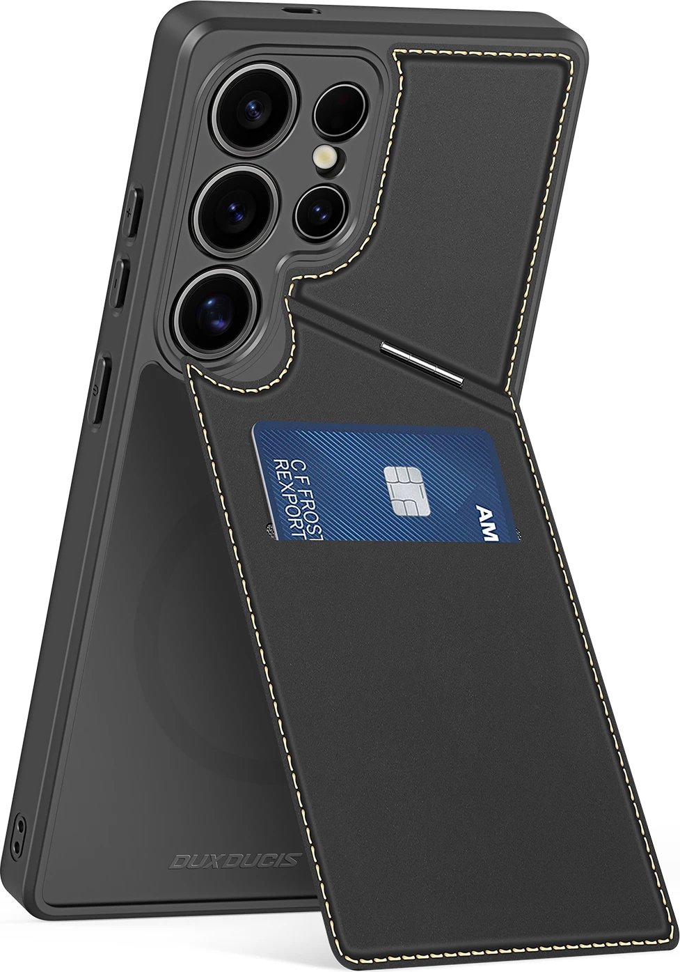 Mbështjellës Dux Ducis Rafi II për Samsung Galaxy S25 Ultra, me stand dhe xhepa për kartela, i zi Mbështjellës Dux Ducis Rafi II për Samsung Galaxy S25 Ultra, me stand dhe xhepa për kartela, i zi