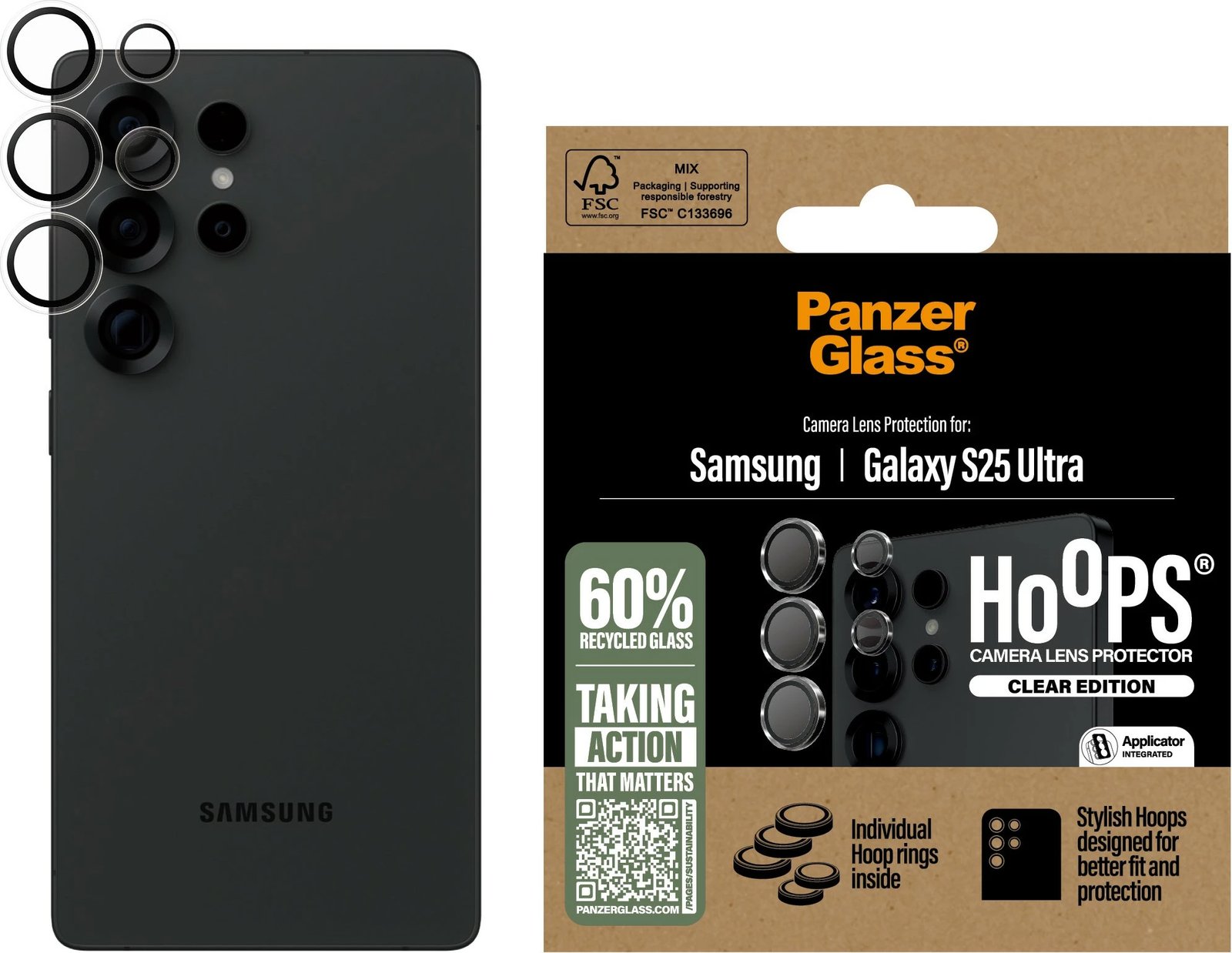 Mbrojtës lente PanzerGlass Hoops për Samsung Galaxy S25 Ultra, transparent