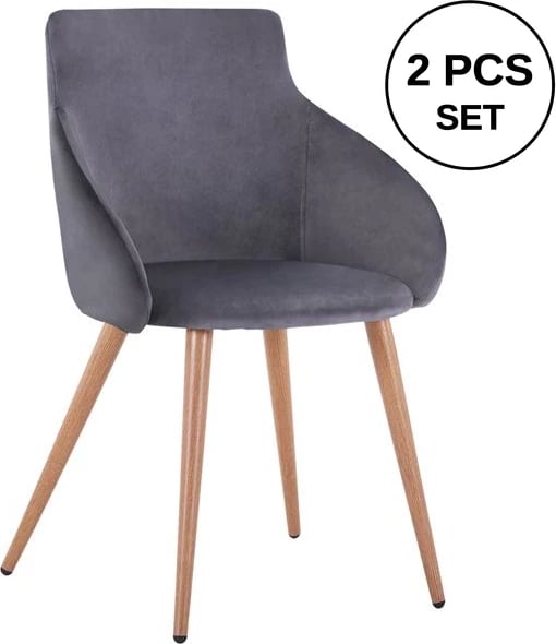 Karrige me krahë Ivy kadife gri dhe këmbë metalike FH8546.01 55x55x80 cm, set prej 2 copë