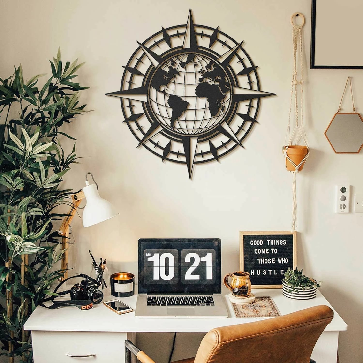 Aksesor dekorativ metalik për mur, hartë bote, Wallity, APT425MS