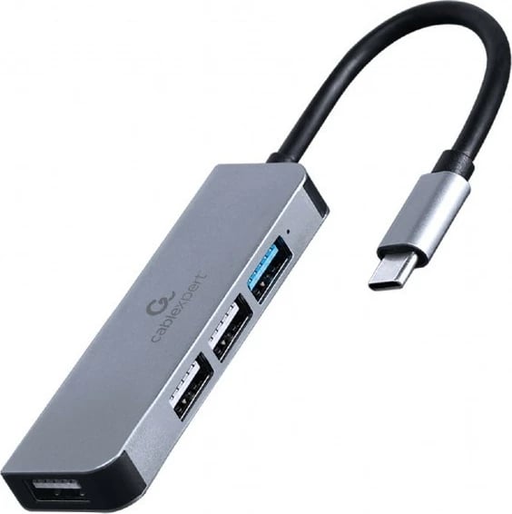 USB-C Hub Gembird UHB-CM-U3P1U2P3-01, 4 porta, 3x USB 2.0, 1x USB 3.1, zi/argjendtë