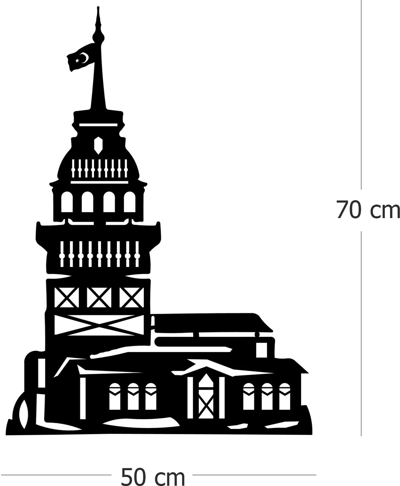 Aksesor dekorativ metalik për mur Wallity, Kulla e Vajzës, ngjyrë e zezë, 50x70cm