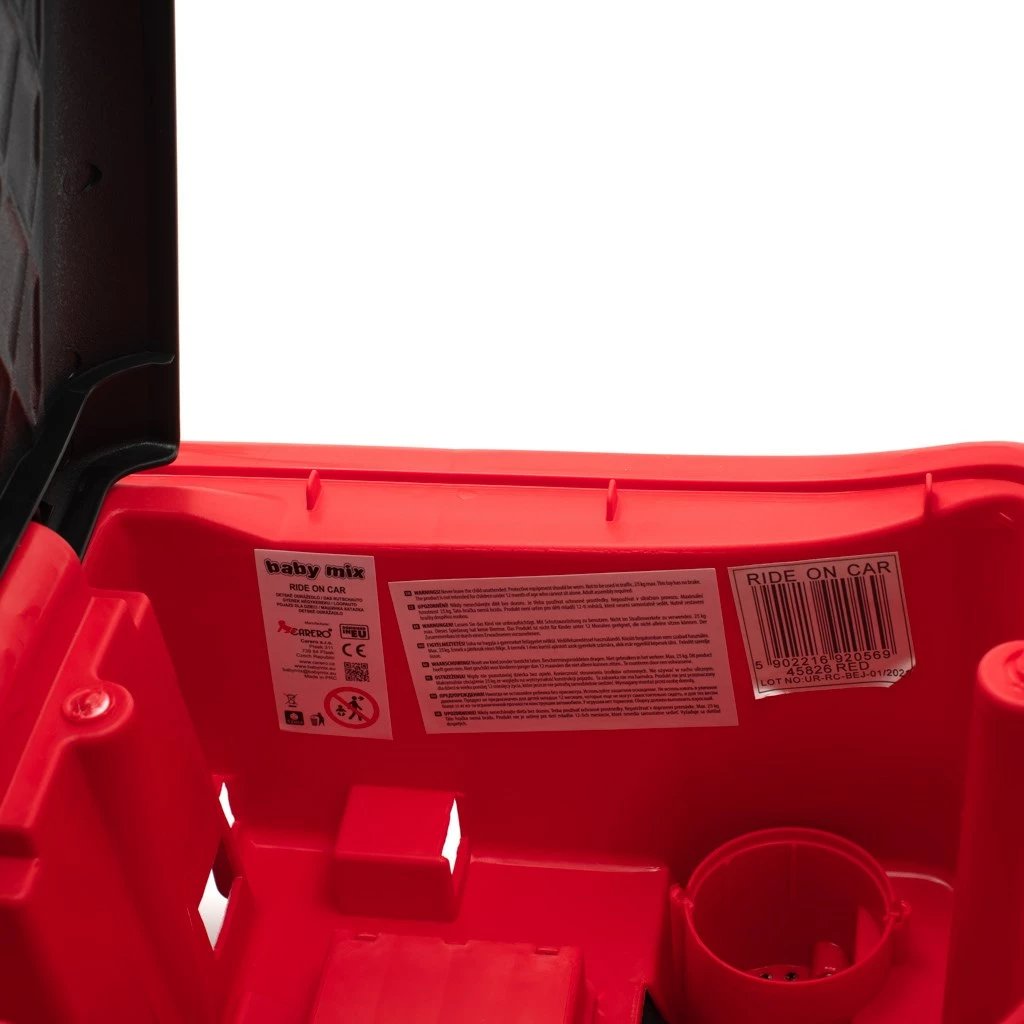 makinë lodër shtytëse BABY MIX HASSIC me panel zëri, dorezë udhëzuese, nga 12+ muaj, ngarkesë 25 kg, e kuqe