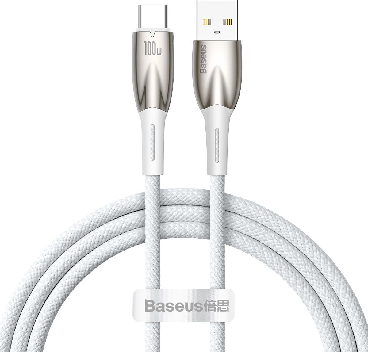 Kabllo karikimi dhe të dhënash Baseus Glimmer Series, USB-A në USB-C, 1m, 100W, Bardhë