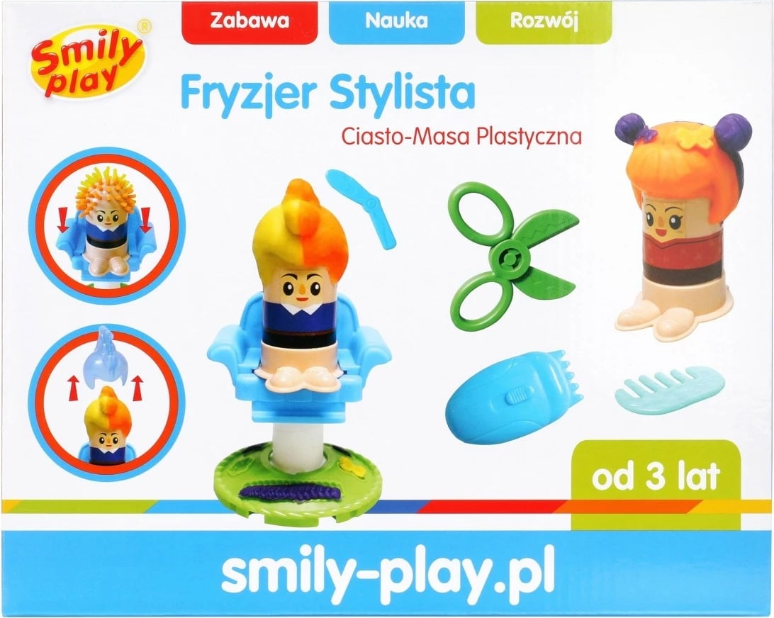 Set plastelinë Smily Play SP83961, me aksesorë parukieri, 3 ngjyra