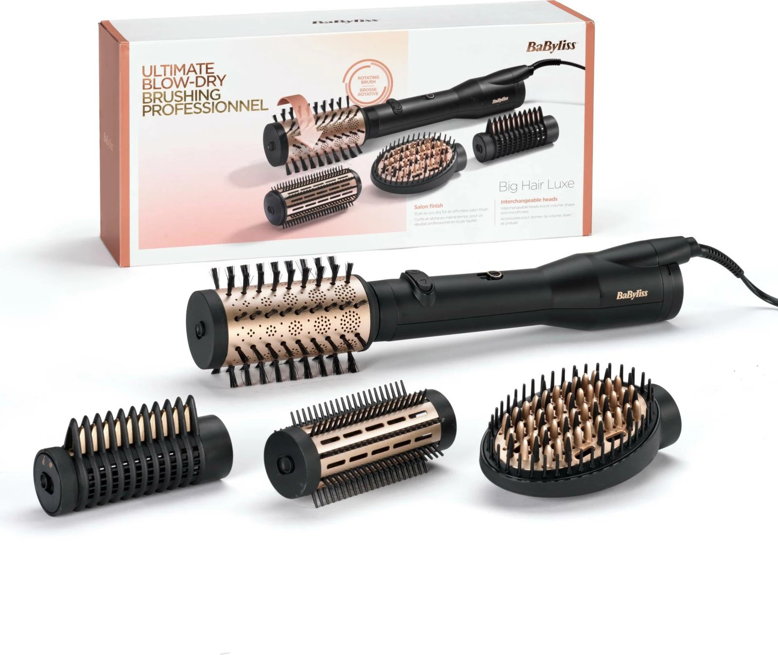 Furçë flokësh me ajër të nxehtë, BaByliss Big Hair Luxe AS970E, 650 W, rrotulluese 4‑në‑1