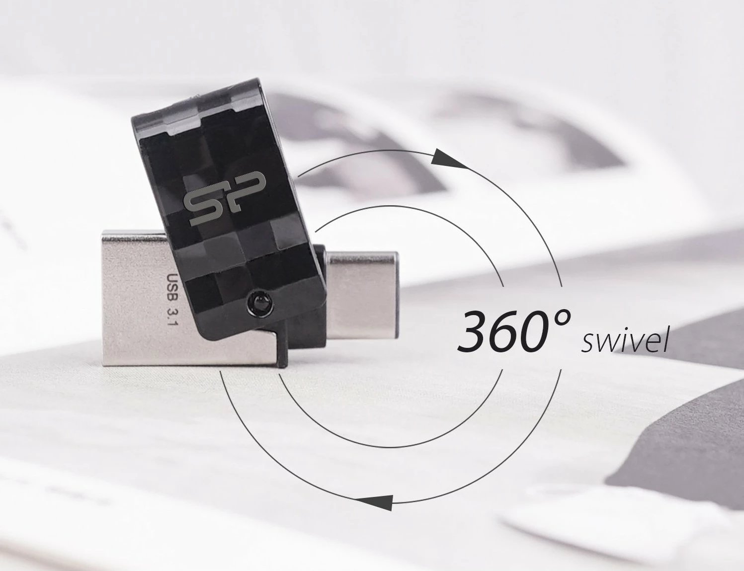 USB flash Silicon Power Mobile C31 64GB, USB Type-A/Type-C, zi, argjend