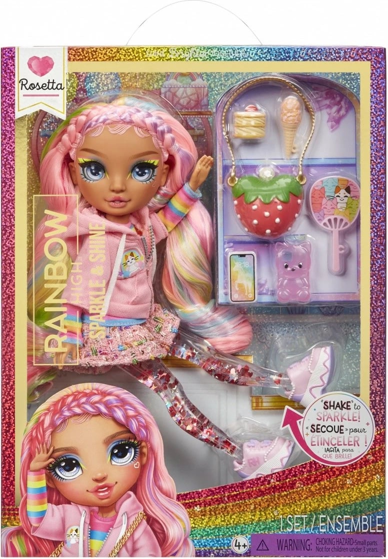 Kukull Rainbow High Sparkle & Shine Rosetta me aksesorë, 11 inç, Rozë