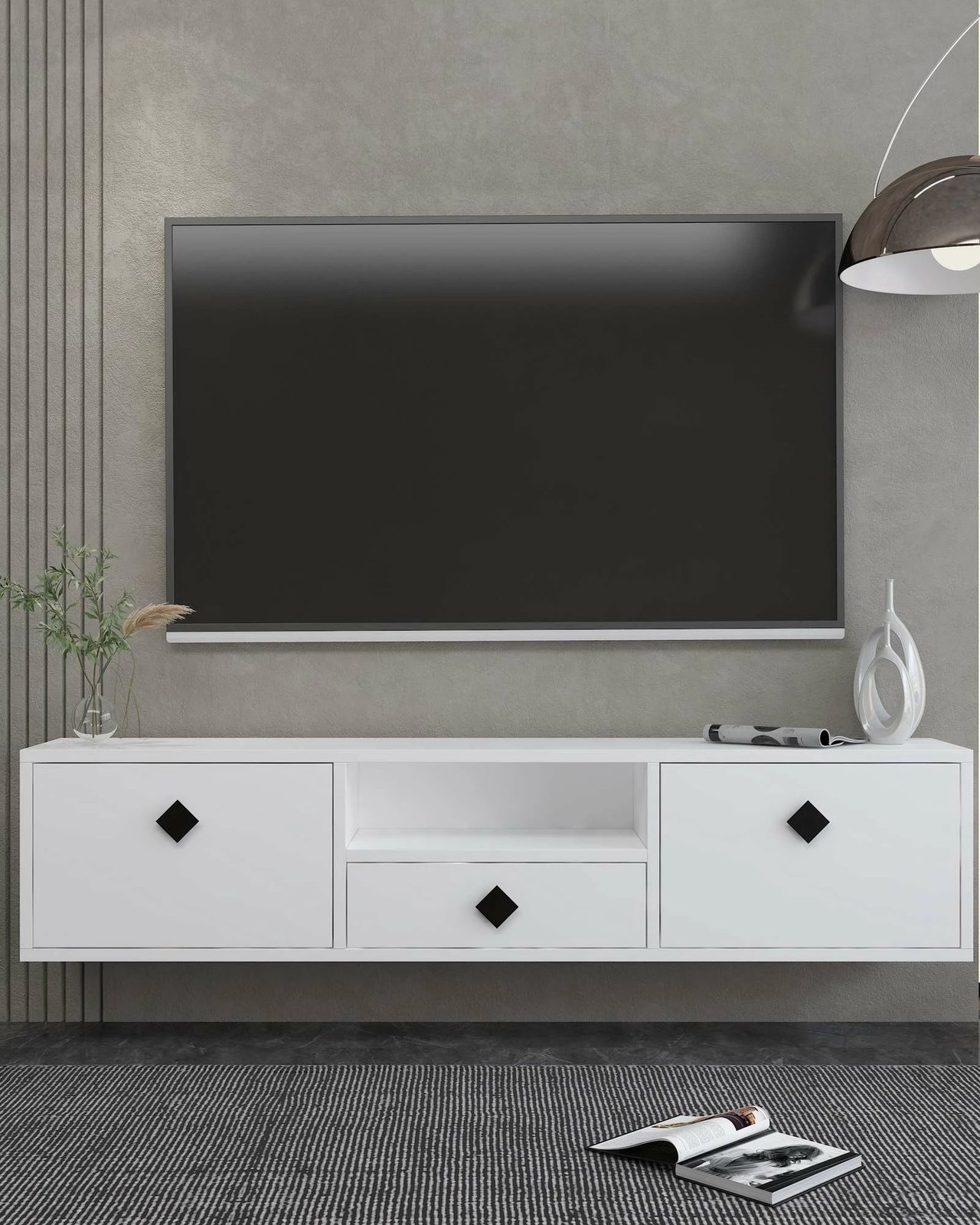 Komodë TV Skye Decor, 1305-DROP-1, e bardhë, e zezë