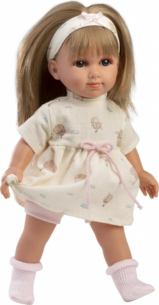 Kukull, Llorens, Elena 53558, 35 cm, bark pambuk, krahë/këmbë/kokë vinil, set 4 pjesë, ngjyrë krem me rozë