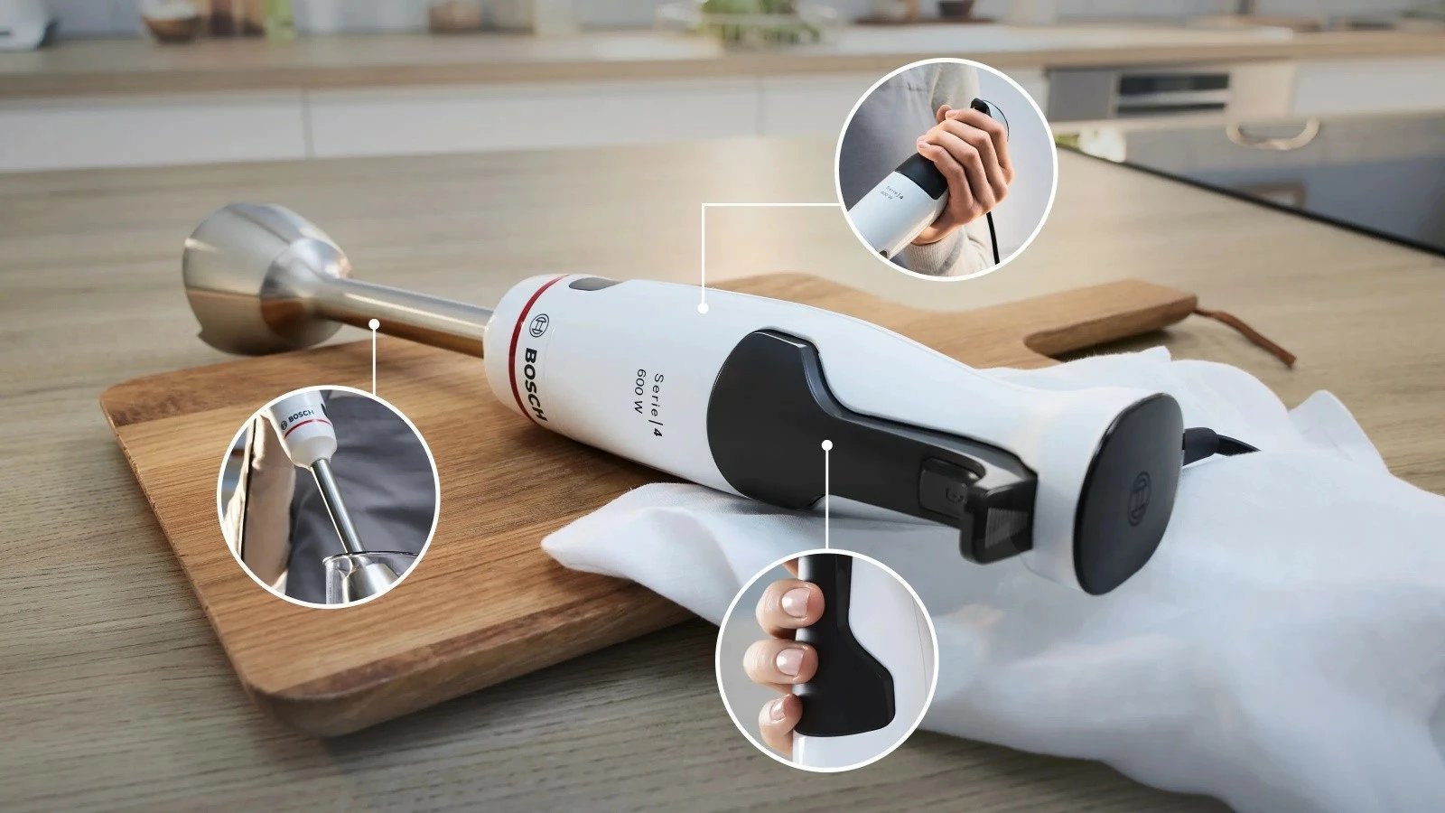 Blender dore Bosch MSM4W210 600 W rregullim i pandërprerë Çiftëzues qeramik QuattroBlade këmbë/teh çelik inox gotë 0.6 L e bardhë