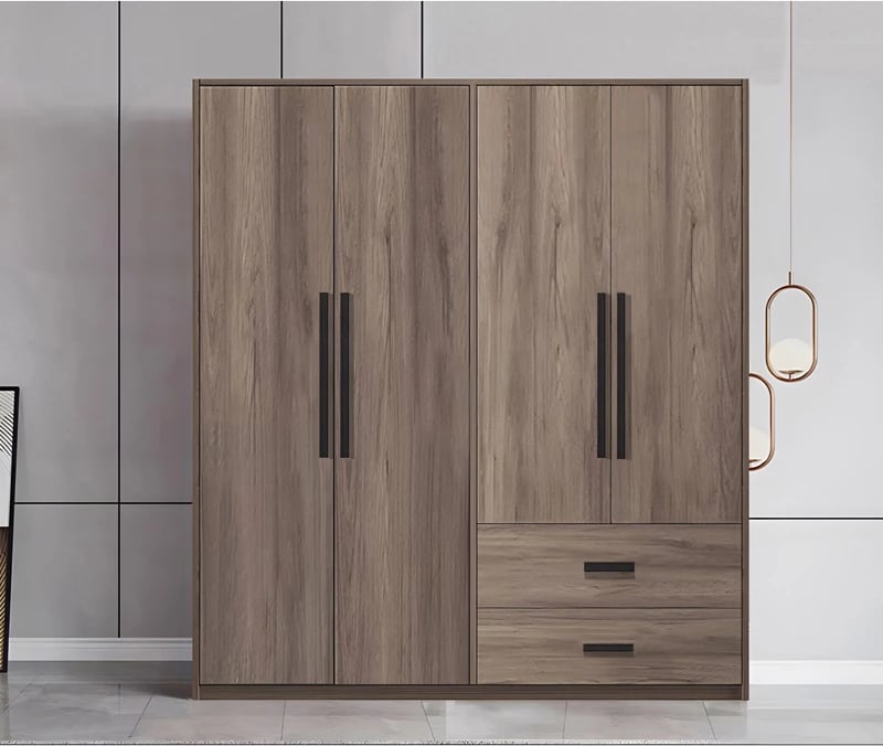 Dollap me 4 dyer Edritte me sirtarë, ngjyrë arre e çelët, 160x52x195cm