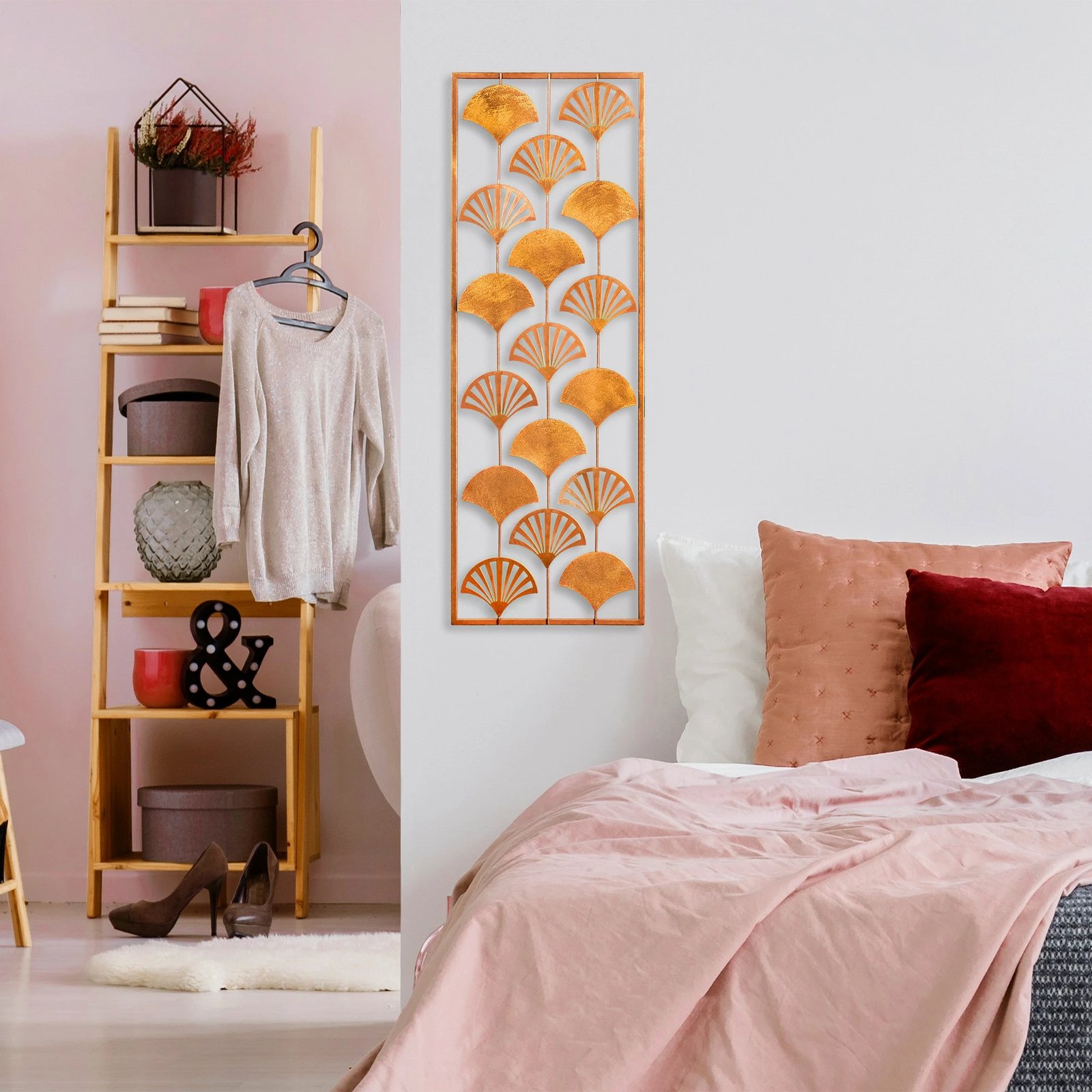 Aksesor dekorativ metalik për mur, Wallity, formë ventilatori, shumëngjyrësh, 32x90cm