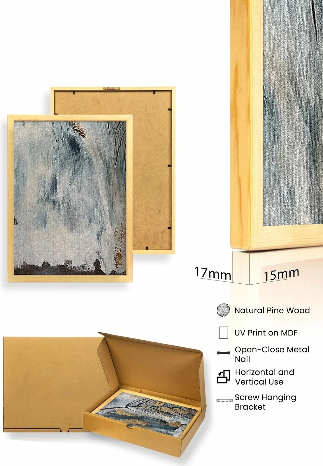 Pikturë dekorative me kornizë MDF (3 copë), Wallity, Huhu477, 30x40cm