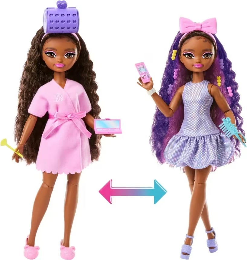 Kukull Barbie Dream Besties Brooklyn Mattel JGG39 me aksesorë, flokë të gjatë, fustan dhe rrobdeshambër, për vajza