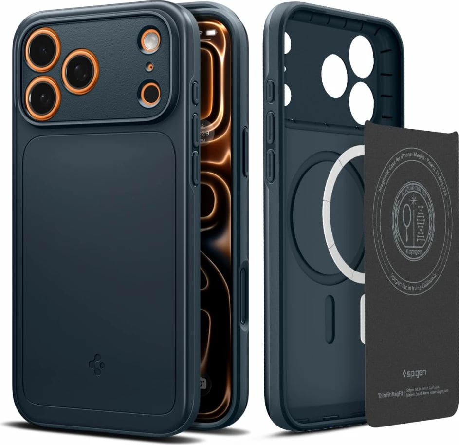 Mbështjellës Spigen Thin Fit MagSafe për iPhone 17 Pro Max, ultra i hollë polikarbonat, me unazë magnetike MagSafe, Navy Blue