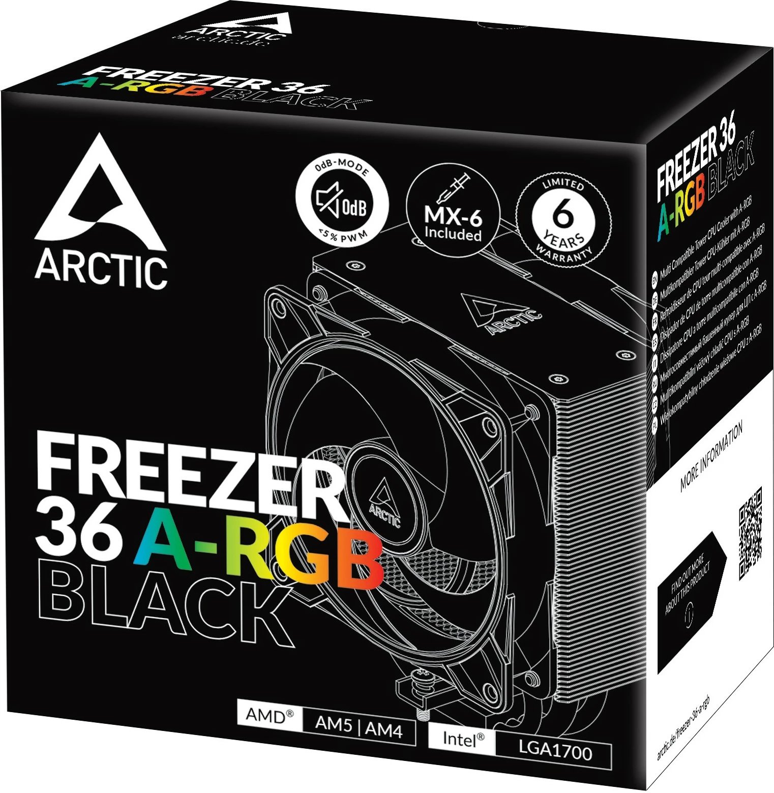 Ftohës procesori ARCTIC Freezer 36 A-RGB, kullë, 12 cm, 200-2000 RPM, i zi