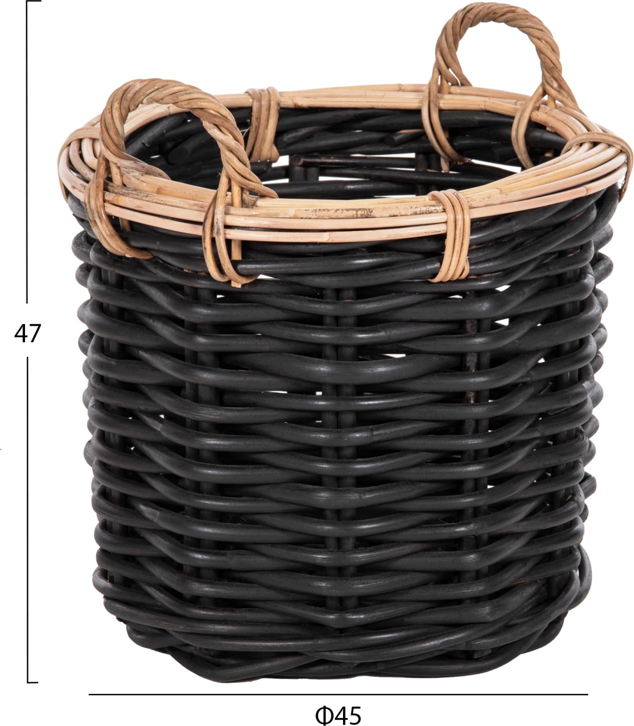 Shporta dyshemeje 2 copë, Potts, FH4379, rattan, ngjyrë e zezë dhe natyrale, Φ61+Φ45 cm