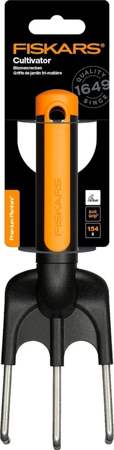 Kultivator, Fiskars Premium Planters 1000728, dorë, 3 dhëmbë, portokalli/zi