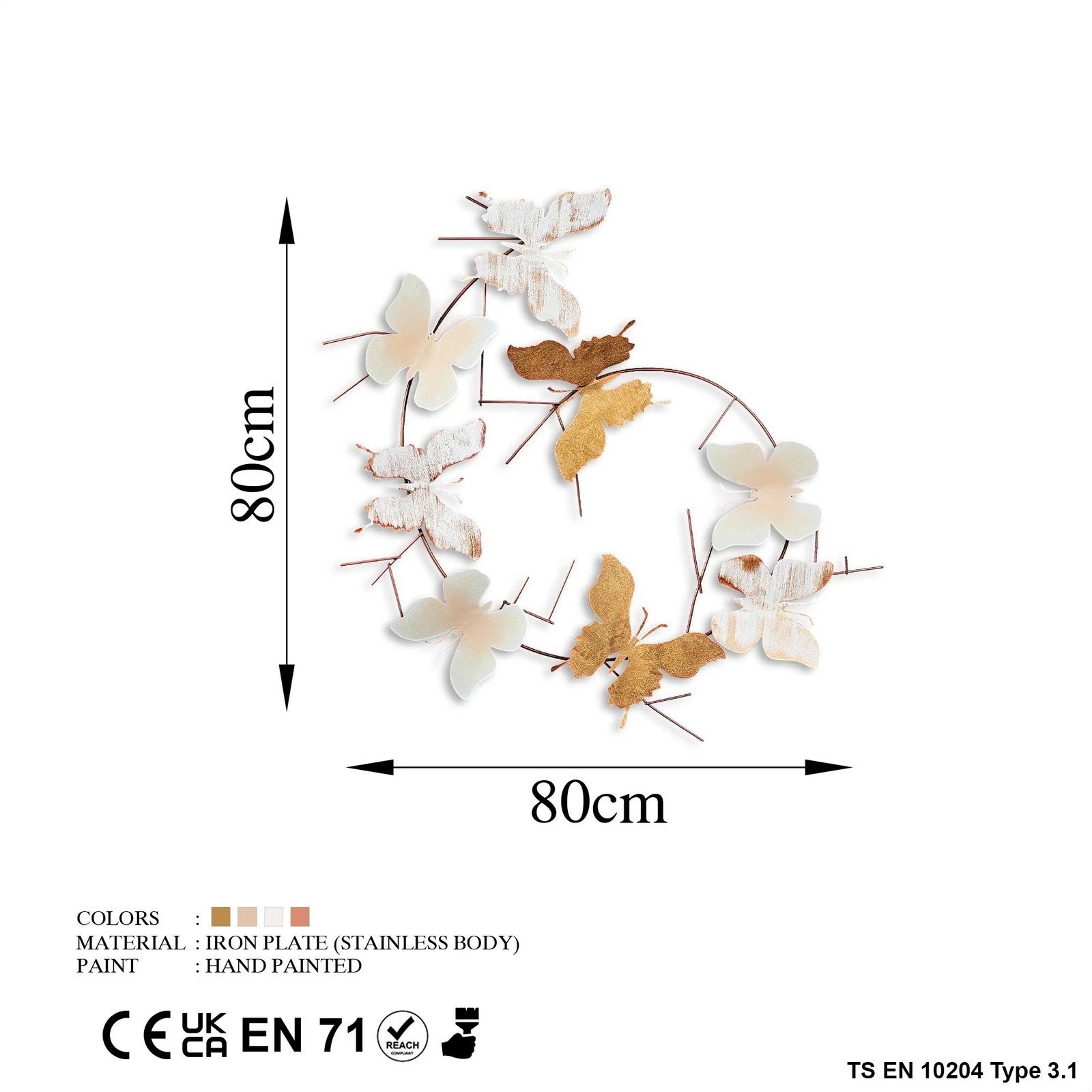 Aksesor dekorativ metalik për mur, flutura, Wallity, 3 copë