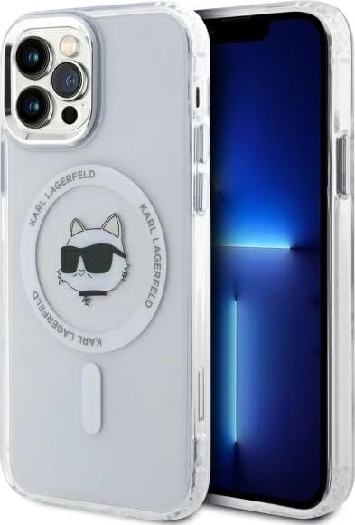 Mbështjellës Karl Lagerfeld IML Metal Choupette Head MagSafe për iPhone 12/12 Pro, Bardhë