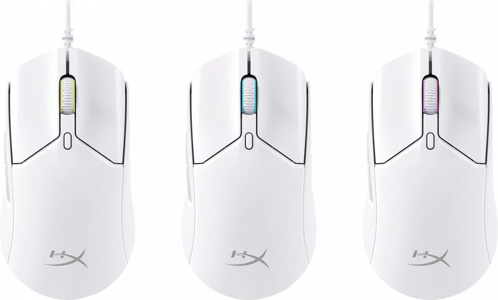 Maus HyperX Pulsefire Haste 2 6N0A8AA 26000 DPI, 8000 Hz, 6 butona, sensor optik, me kabëll USB, 53 g, RGB, i djathtë, i bardhë