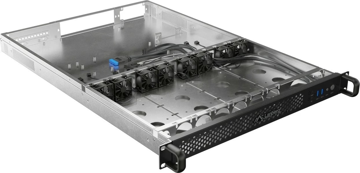 Kasë server RACK 19" 1U, Lanberg SC01-6501-12B, për E-ATX/ATX/mATX/ITX, 8x40 mm PWM, deri 6 disqe, PSU FLEX deri 330 mm, e zezë metal