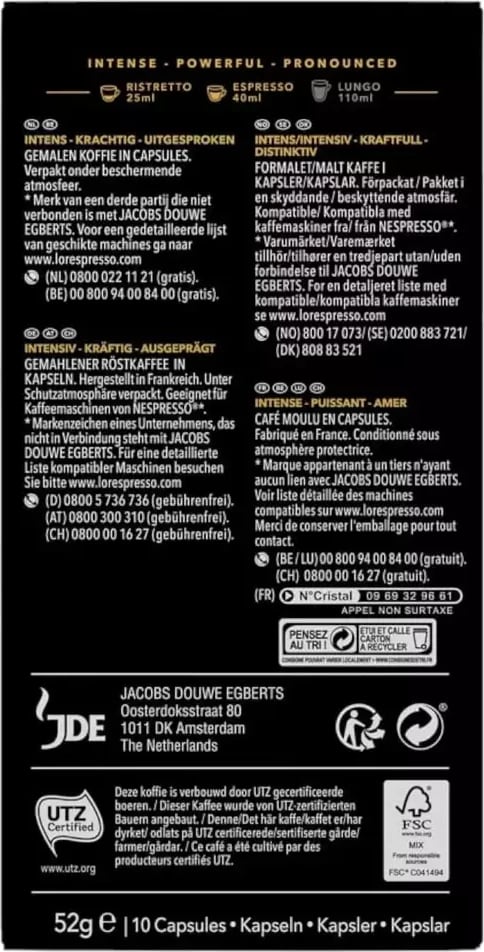 Kapsula Kafeje L'OR Espresso Onyx, 10 copë