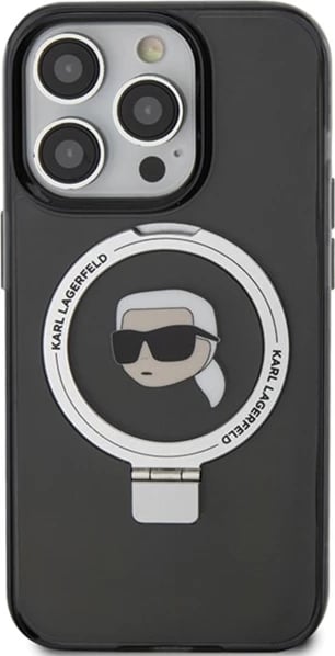 Mbështjellës Karl Lagerfeld KLHMP15LHMRSKHK për iPhone 15 Pro 6.1", hardcase, me unazë MagSafe, zi