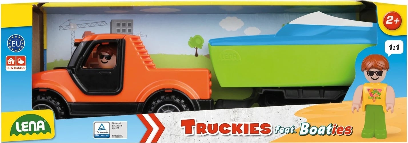 Set lodrash kamionçinë me rimorkio dhe varkë Lena Truckies, shumëngjyrëshe