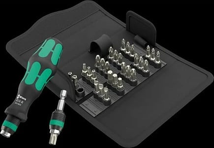 Set kaçavidash Wera 816 R Kraftform, 32 pjesë, 1/4", me bita Phillips/Pozidriv/Torx, me kuti tekstile, e zezë/metalike