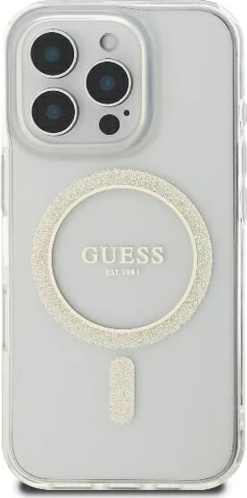 Mbështjellës Guess IML Glitter Circle MagSafe për iPhone 16 Pro 6.3", transparent