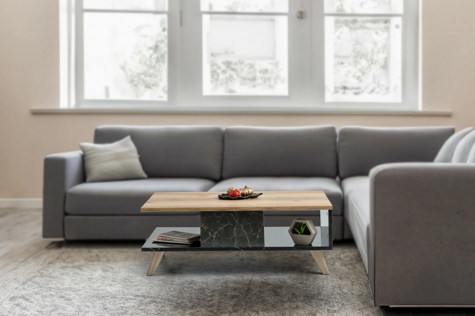 Tavolinë kafeje Skye Decor, ngjyrë lis dhe mermer, Sumer O2030