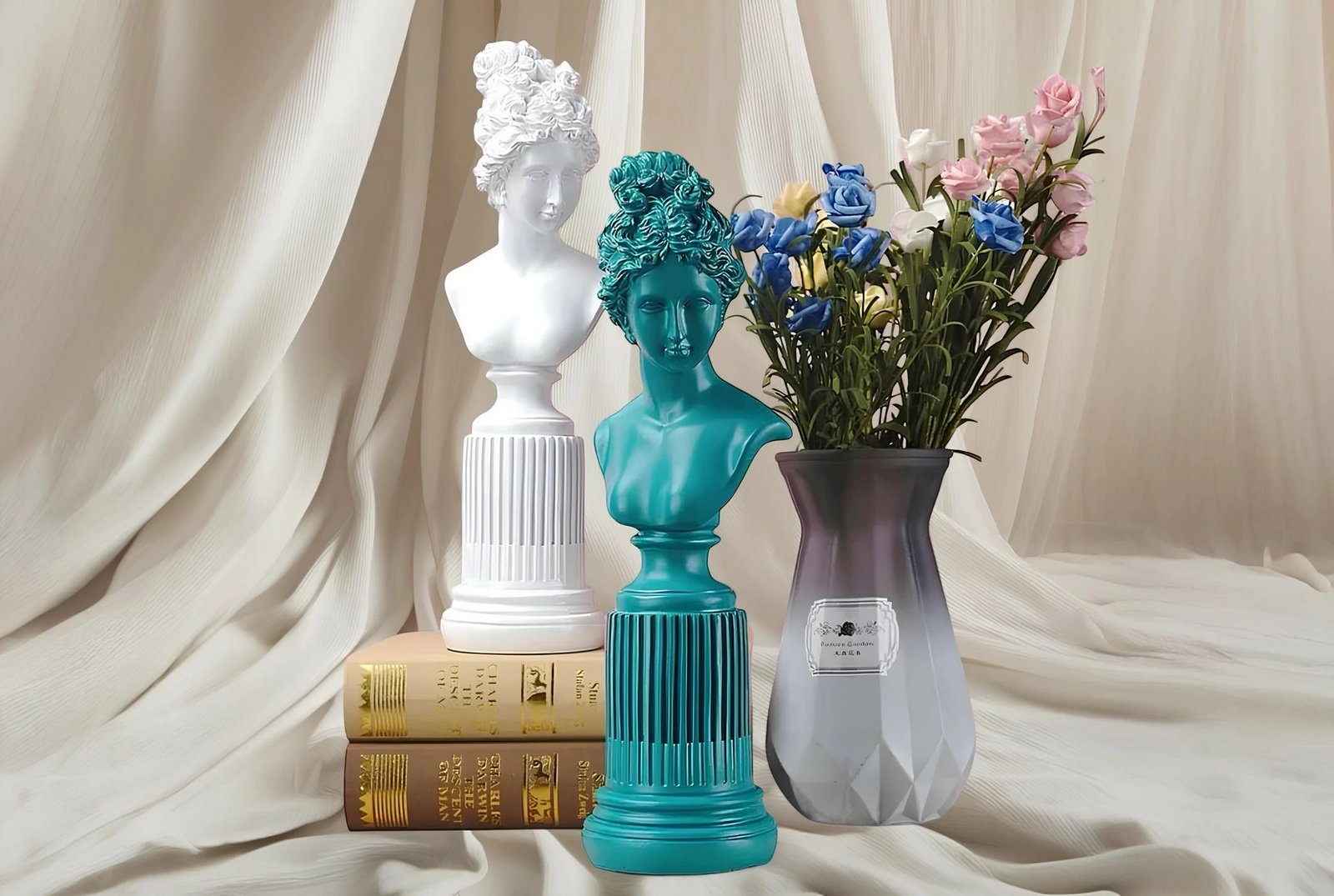 Set dekorativ prej 2 copash, Evila Originals, CY0442, ngjyrë turquoise dhe e bardhë Set dekorativ prej 2 copash, Evila Originals, CY0442, ngjyrë turquoise dhe e bardhë