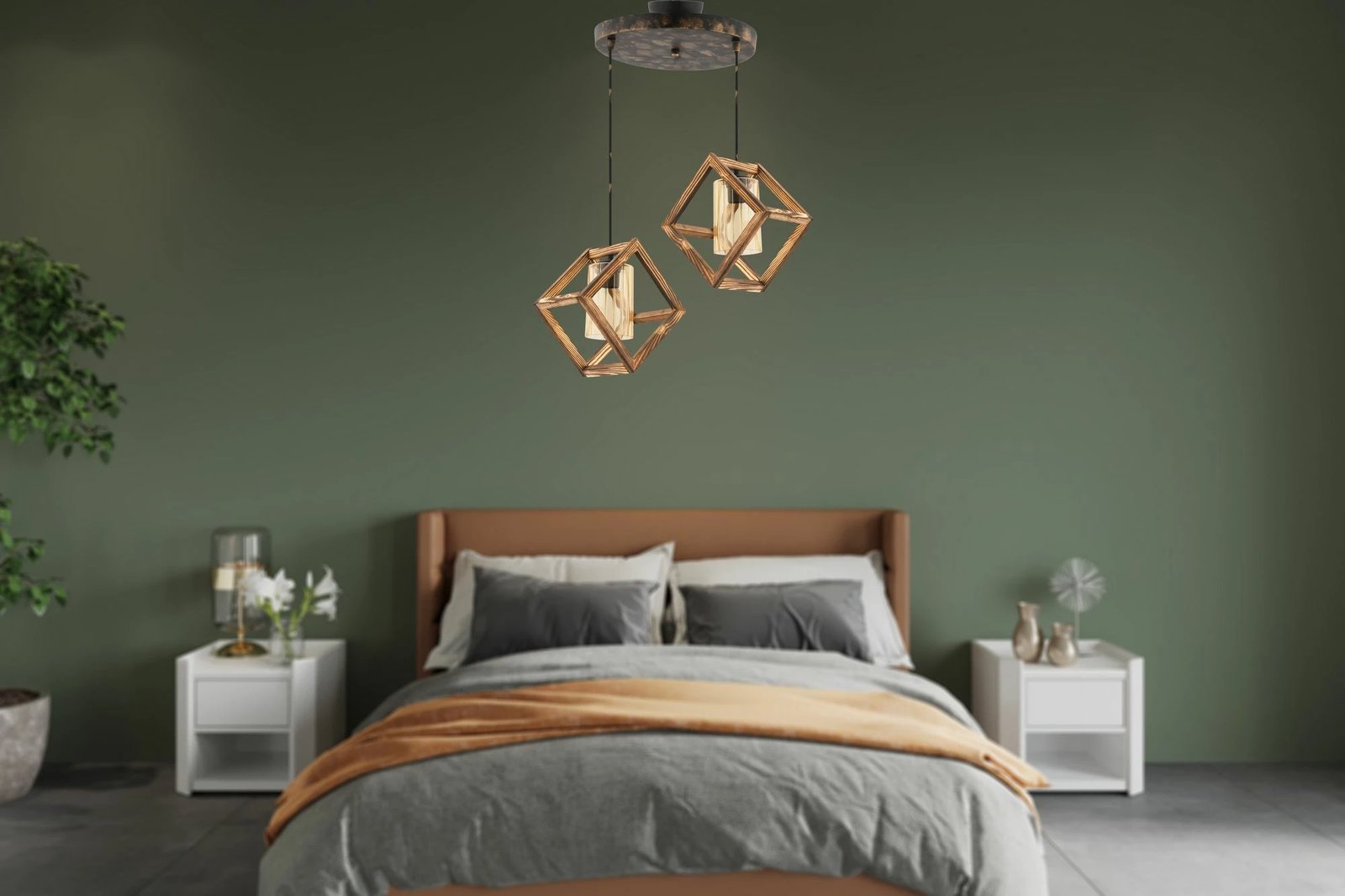 Llambë tavani Opviq, Cube Double G, metal dhe dru, natyrale, vintage