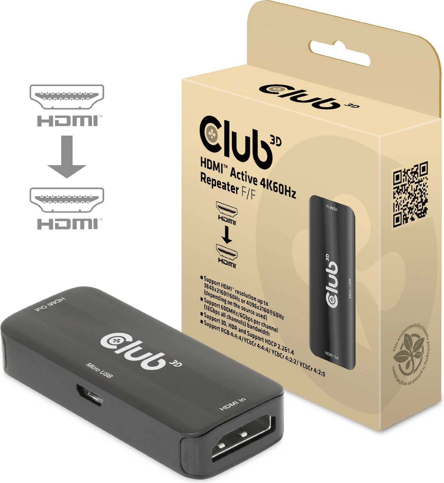 Përsëritës HDMI aktiv Club3D 4K60Hz Bu/Bu