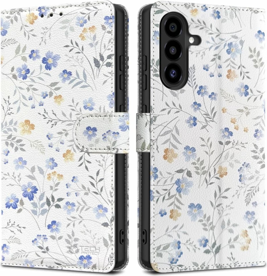 Mbështjellës Tech-Protect Wallet për Samsung Galaxy A26 5G, Daisies with Leaves, Bardhë/Transparent