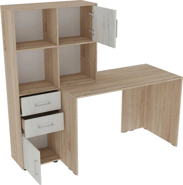 Tavolinë pune me raft Scarlet, ngjyrë sonoma-e bardhë, 161x60x150cm