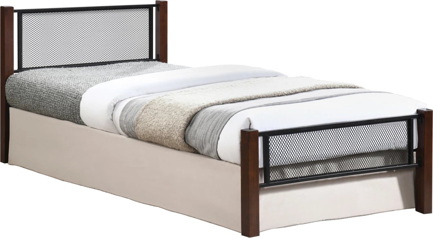 Krevat teke Rayven, dru ngjyrë lisi i pistë, metal i zi, për dyshek 90x190cm