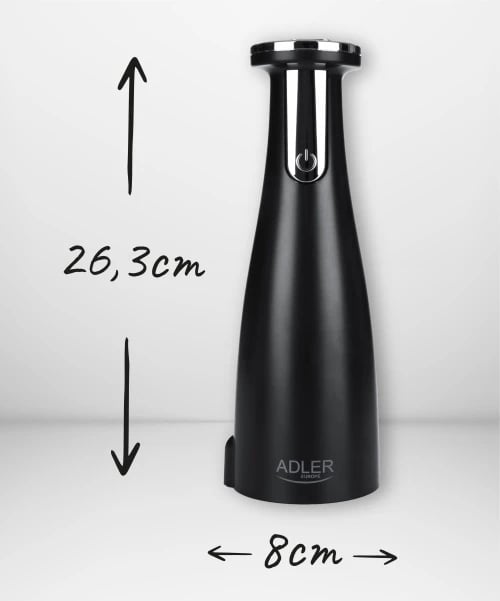 Mulli elektrik për kripë dhe piper, Adler AD 4449, rregullim trashësisë, kapacitet 150 ml, bateri 1500mAh, USB-C, e zezë mat, set 3 mullinj