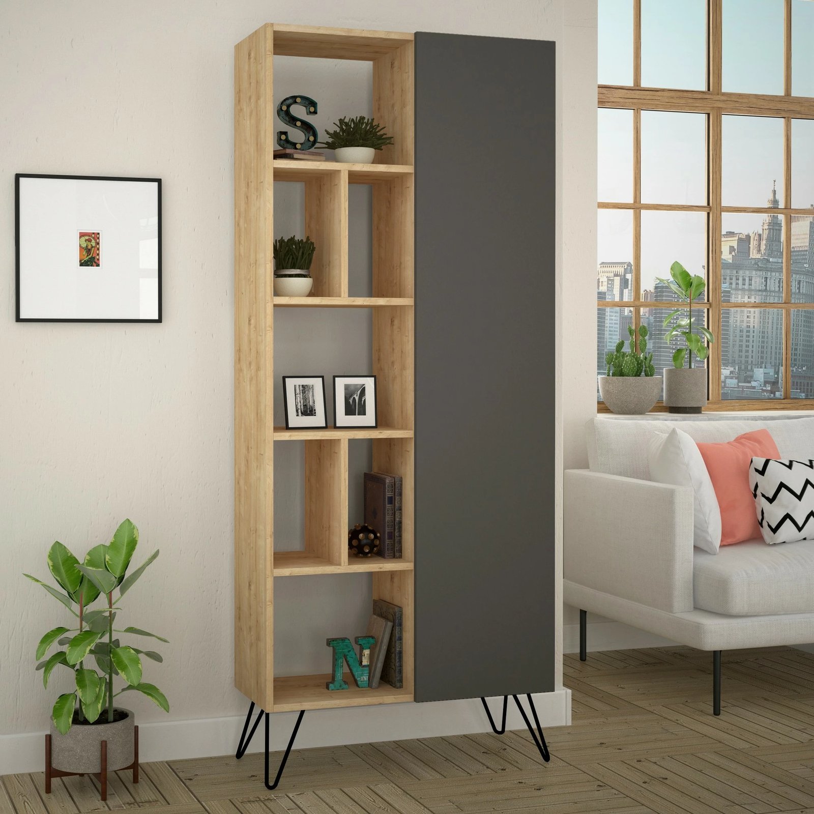 Raft librash Skye Decor Jedda, ngjyrë lis dhe antracit
