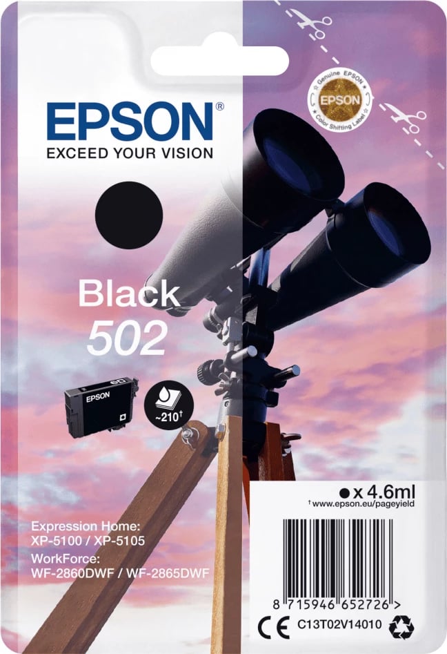 Kartush bojë, Epson, 502XL C13T02W14010, 9.2 ml, deri 550 faqe, e zezë